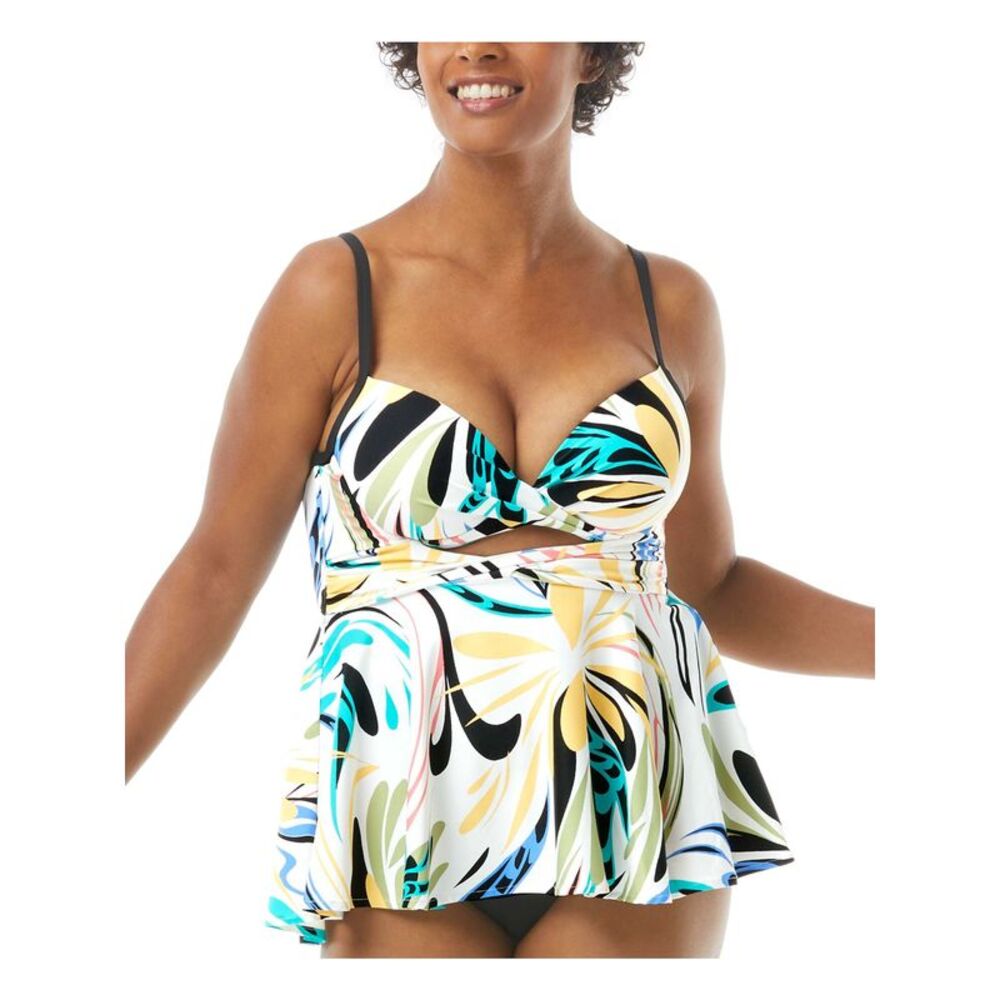 COCO REEF Women's White Stretch Twist Front Icon Bra Tankini Swimsuit Top 32-34D